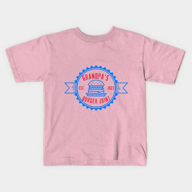 Grandpa's Burger Joint Blue Red Design Kids T-Shirt by Preston James Designs